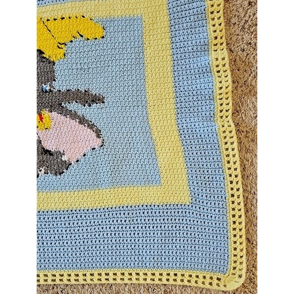 Handmade Dumbo Baby Blanket Crochet Blue Yellow Soft Knit Elephant Nursery Decor - Picture 13 of 13